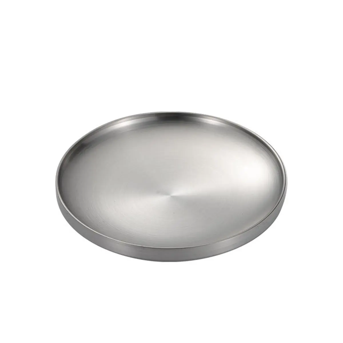 ABLG Thick Stainless Steel Round Dinner Plate Western Dessert Dishes Tray Double-Layer Anti-Scalding Dining Home Decoration A