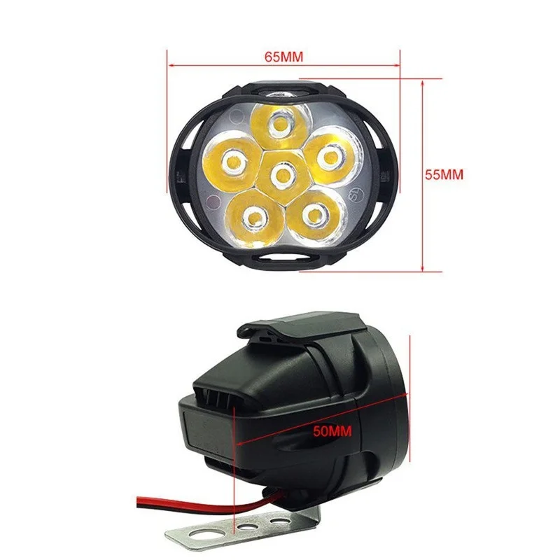 2Pcs 6 LED Auxiliary Headlight for Motorcycle Spotlights  Lamp Vehicle 6LED Auxiliary Headlight Brightness Electric Car Light