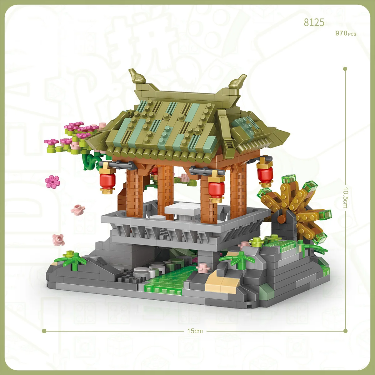 

Chinese Ancient Architecture Micro Diamond Block Green Water Pavilion Nanobricks Assemble Model Building Brick Toy For Gift