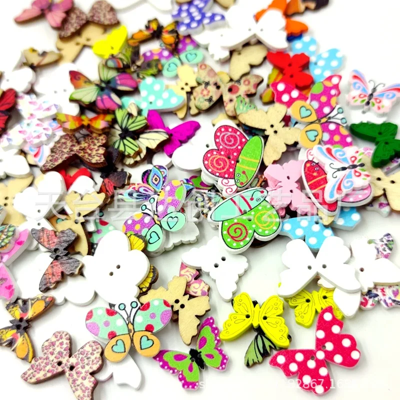 Kleur gemengde cartoon vlinder houten knopen DIY handgemaakte stickers decoratieve knoppen, kinderkleding knoppen