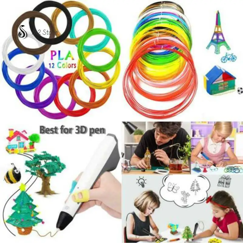 12 Rolls Pla Filament For 3D Pen Filament 12 Colors 3 Meters Diameter 1.75Mm Plastic Filament For 3D Pen 3D Printer Pen