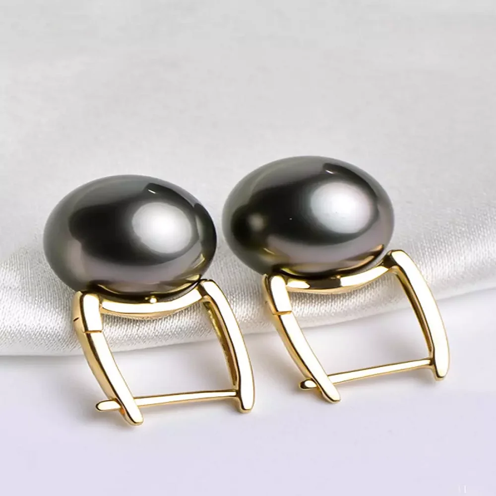 

Charming AAAAA 10-11mm 11-12mmTahitian Black Green Round Pearl Earrings 925S