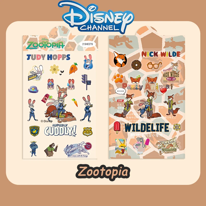 2pcs Zootopia Sticker Pack PET Graffiti Stickers Decorative Phone Cases, Water Cup, Guitars, Creative Waterproof Gift Decal