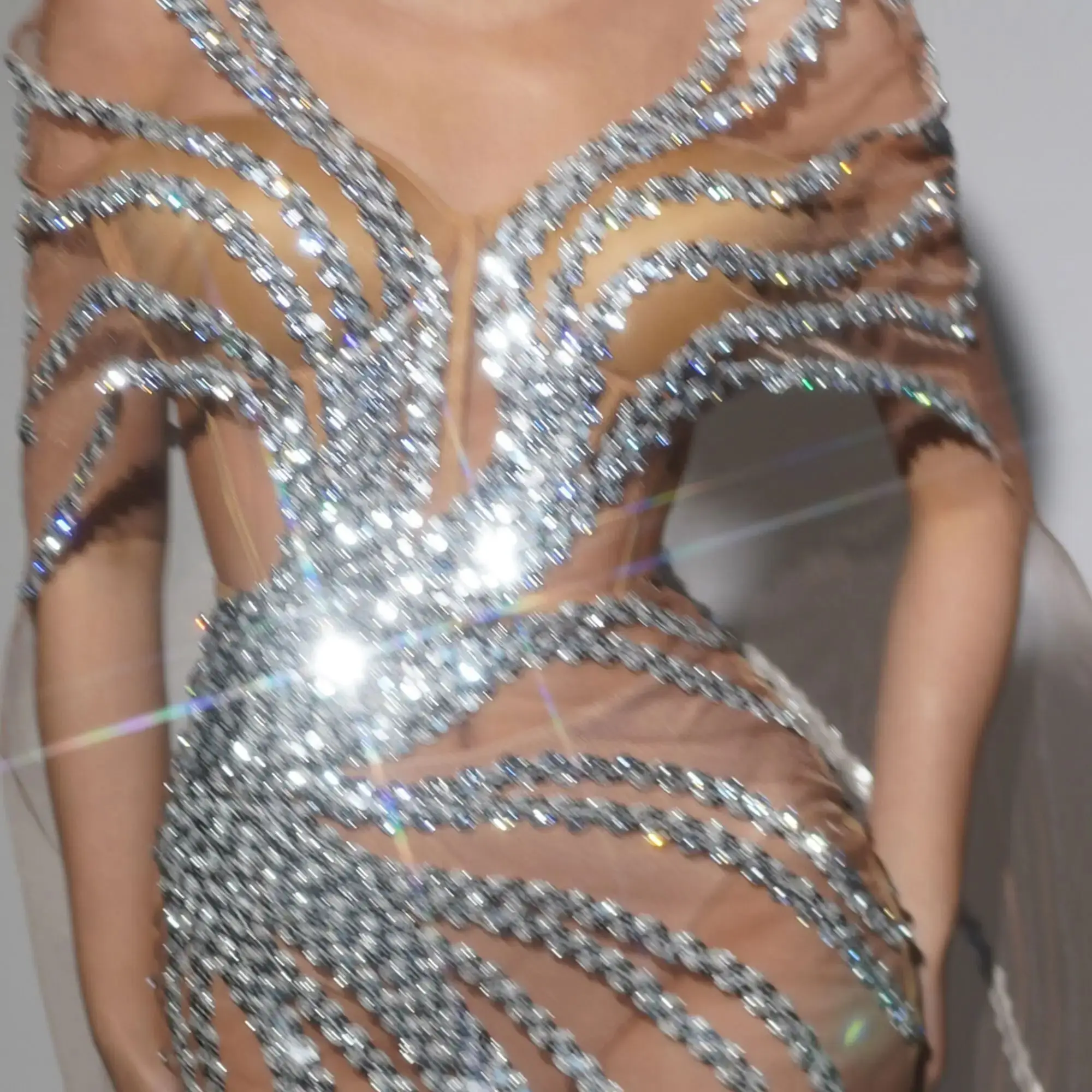 مثير شبكة منظور كامل الماس زائدة فستان ملهى ليلي بار Dj أداء النساء جوجو الراقصات المغني المرحلة فستان DN21026 #5