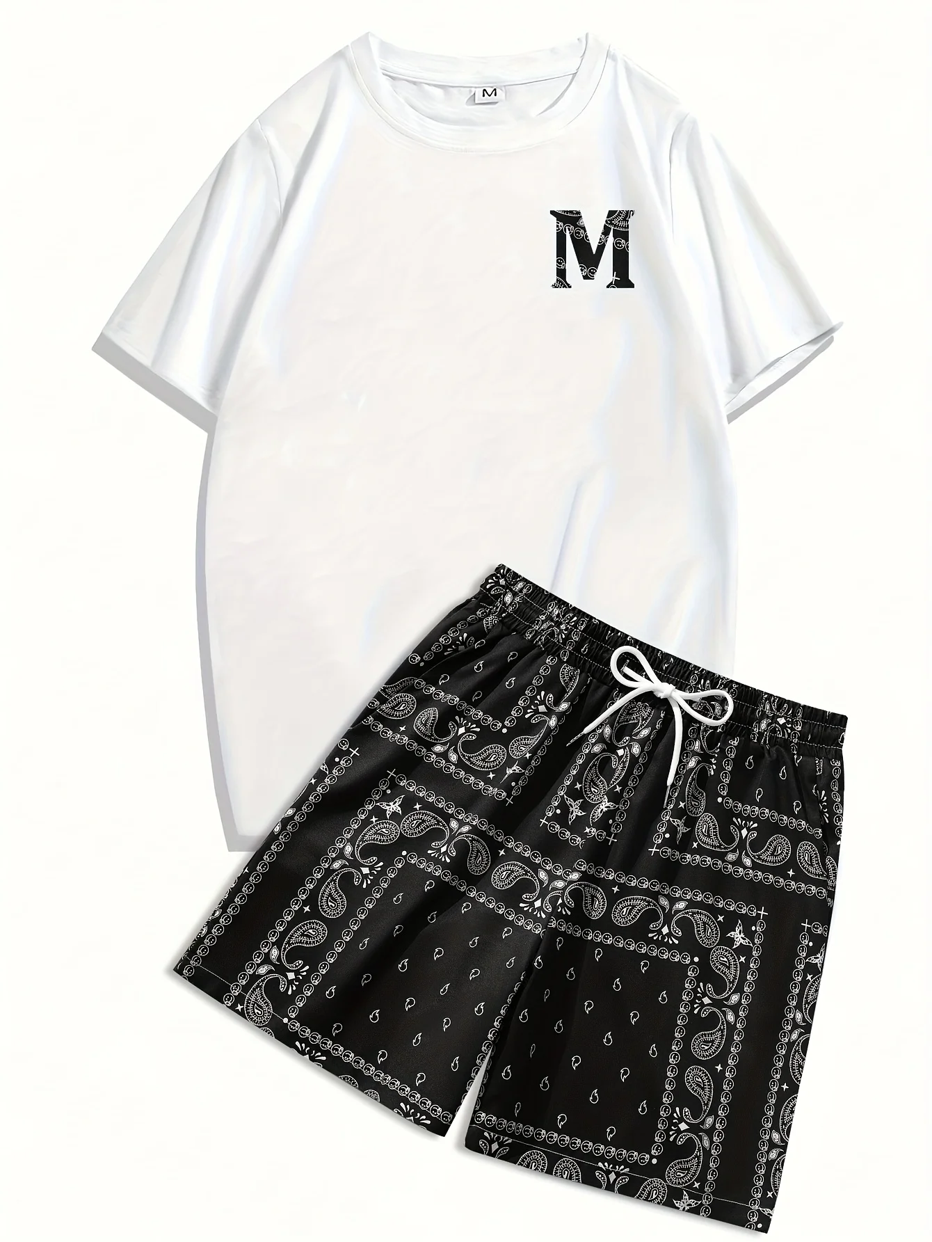 

2026 New Men's Summer Breathable Comfort Crew Neck T-Shirt Top with Shorts Set Fashionable Trend Print Outdoor Two-Piece Set