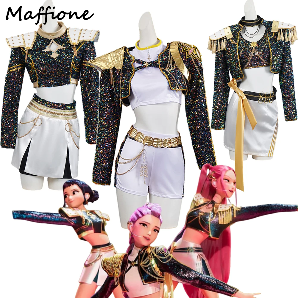 

Kids Demon Hunter KPop Rumi Cosplay Zoey Mira Costume Black Stage Performance Singing Outfits Children Child Girl Halloween Suit
