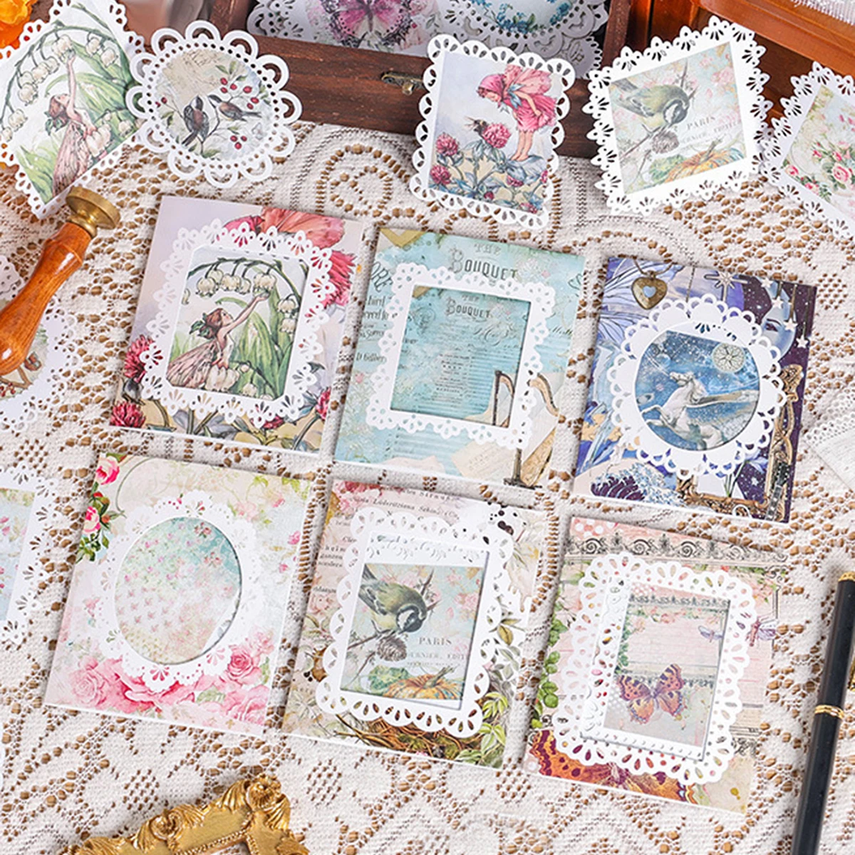 Scrapbooking - 20枚入り、接着剤不要のヴィンテージ風花柄ペーパーセット - ジャンクジャーナル、装飾クラフト、メモ帳などに使えるスクラップブッキング素材