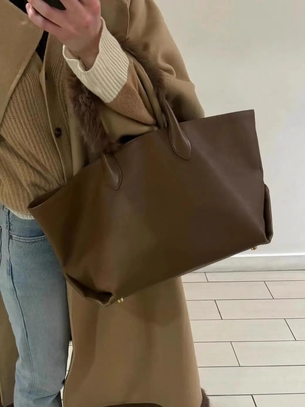 

New Faionable Large Capaci Leather Commuter Bag Handheld Handbag Sli Lazy Autumn Winter Bag for Youth Daily Use