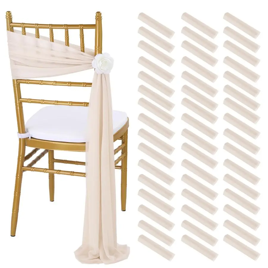 

Champagne Chair Sashes for Party 48 Pieces 8ft Long Aisle Wedding Chair Back Covers Hotel Event Restaurant Party Chairs Decor