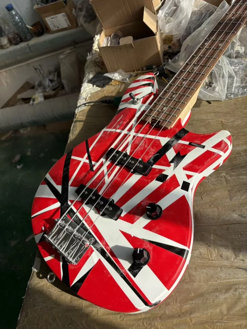 Customized 4-string bass, rosewood fingerboard, red, white and black stickers, real scene photos, free delivery