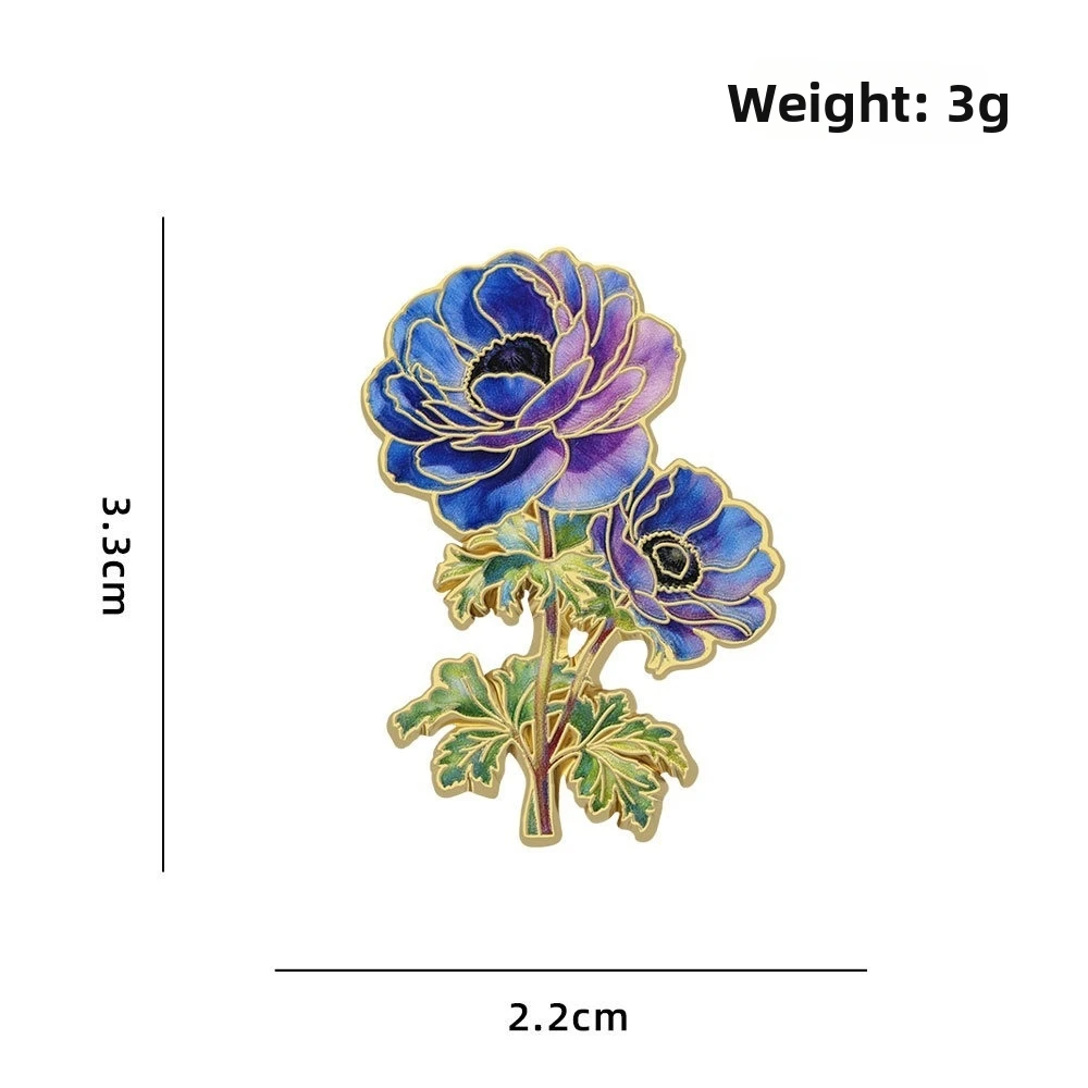 Assorted Colors Flower Brooches Botanical Design Enamel Material Enamel Flower Pins Metal Pin Back 12 Piece Set Lapel Brooches