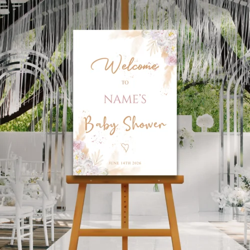 Personalised PAMPAS Neutral Baby Shower Welcome Board Sign Party Deco Photo Prop sign