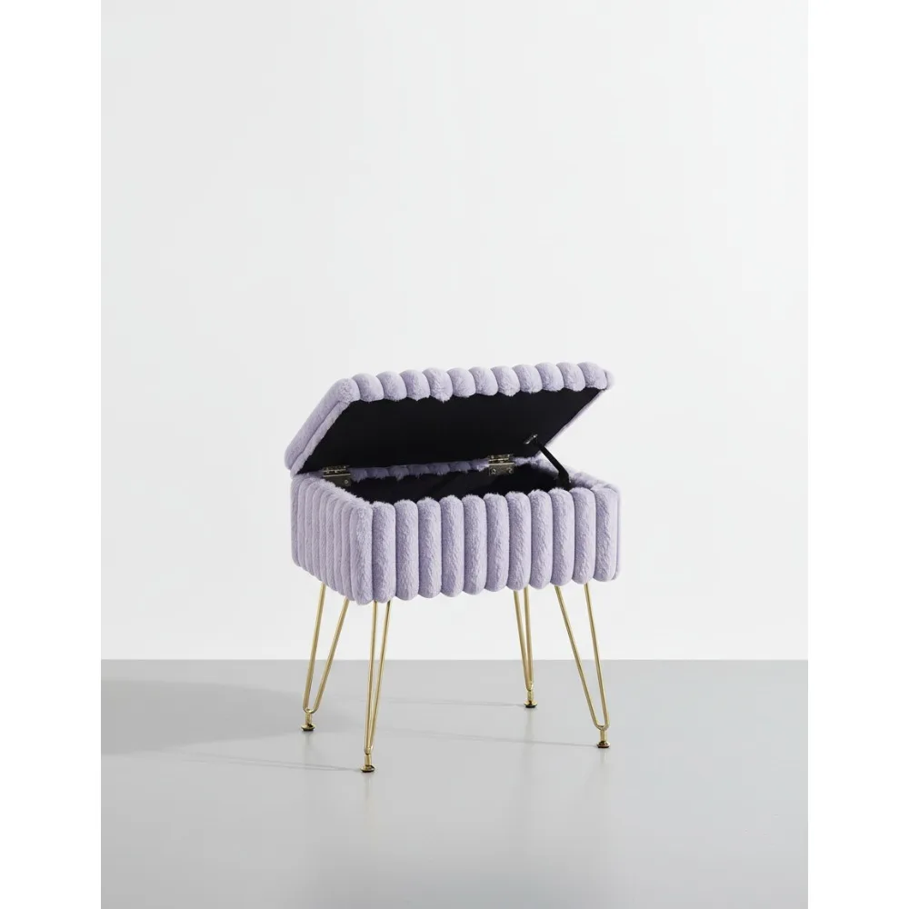 

Faux Fur Vanity Stool with Storage, Purple Ottoman Chair for Makeup, Living Room & Bedroom, 300LBS Capacity