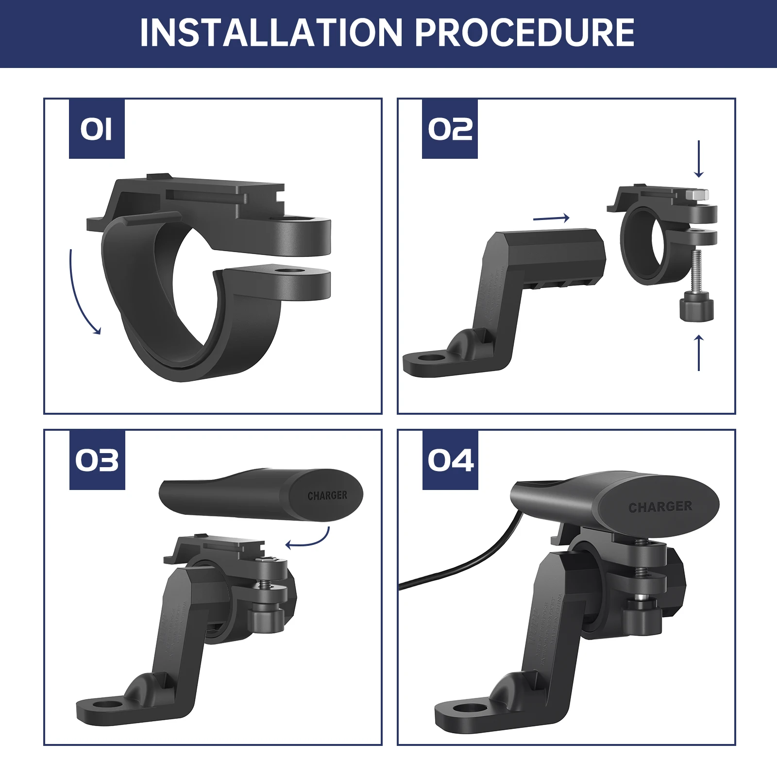 USB Motorcycle Charger Type-C +A Waterproof Fast Charger Socket Adapter Handlebar Mounting Bracket Charger 12V/24V Motorcycle