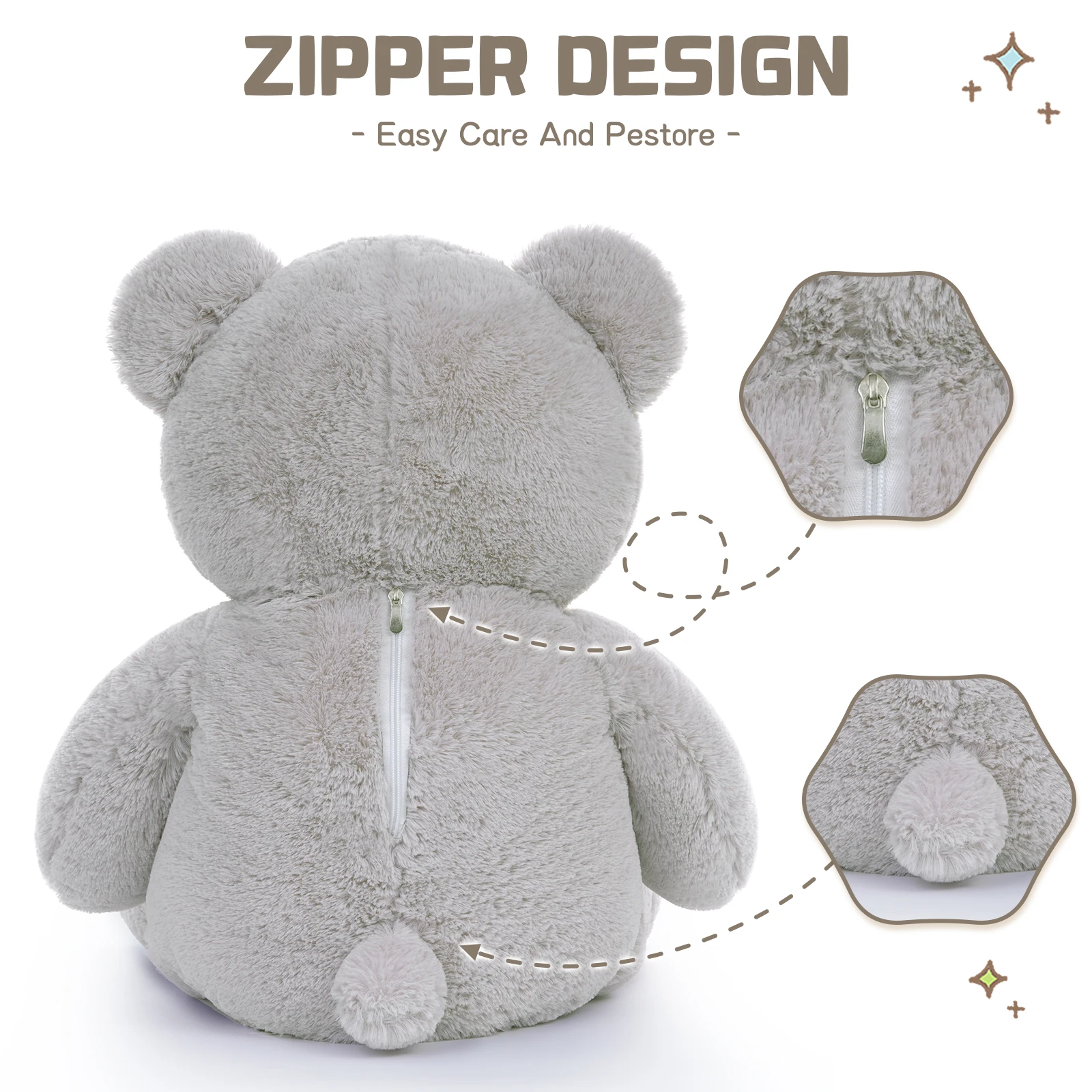 حيوان محشو عملاق من MorisMos، دمية دب رمادية كبيرة مقاس 36 بوصة لاستحمام الطفل، قطيفة بالحجم الطبيعي للأطفال، الصديقة، عيد الميلاد، عيد الحب #3