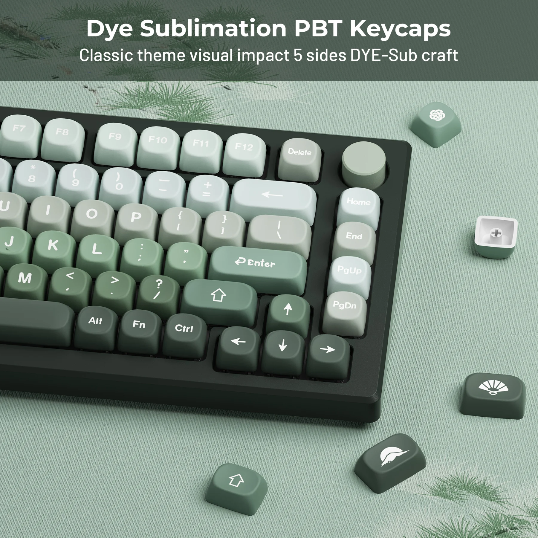 XVX 132 Keys Gradient Green MOA PBT Keycaps Custom Keyboard Keycaps 75 Percent Dye Sublimation Keycaps for Cherry MX Switches