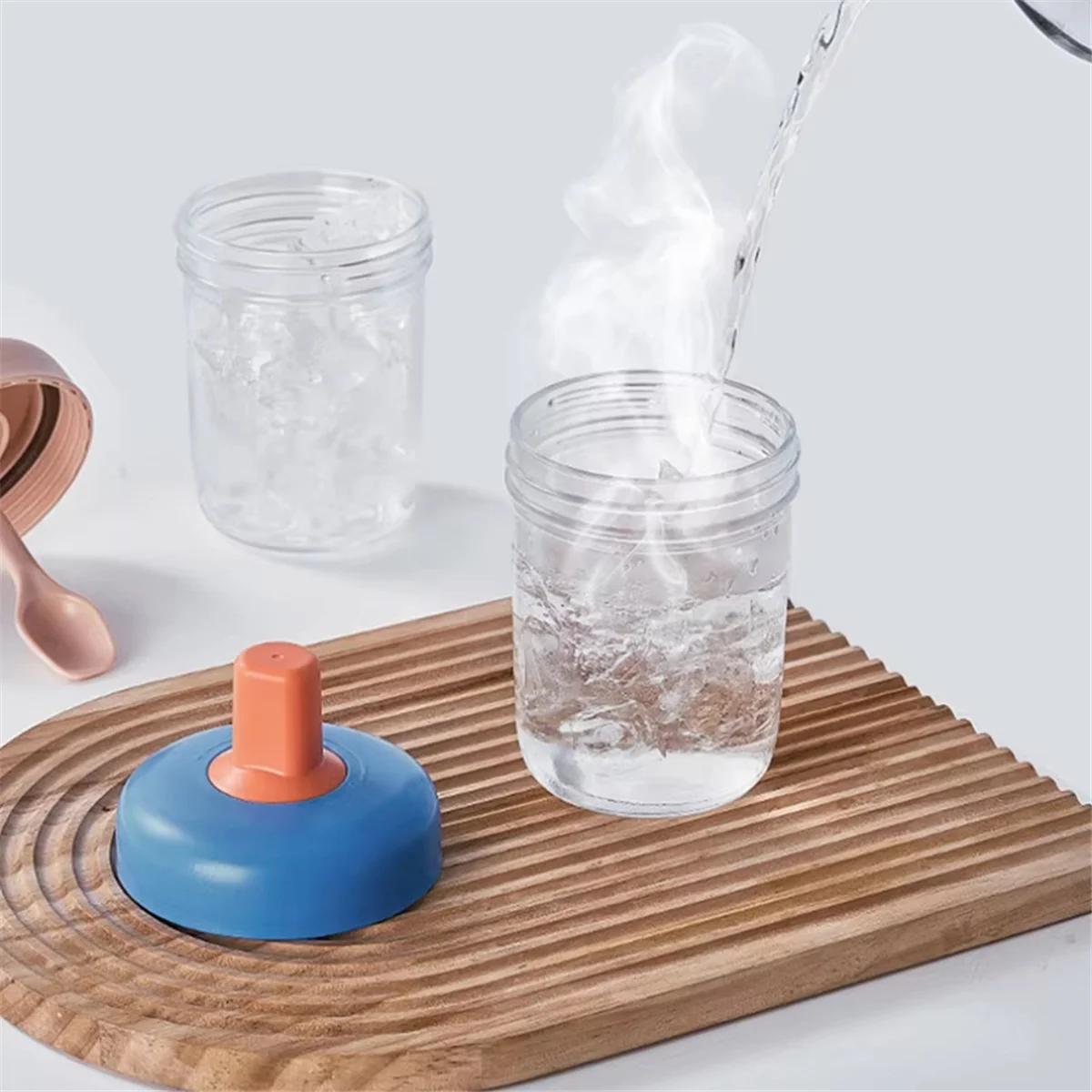 A14M 400ml Glass Oat Cup with Double Seal, Built-in Silicone Handle, Cover & Spoon,Ideal for Breakfast Milkshakes & Cereal