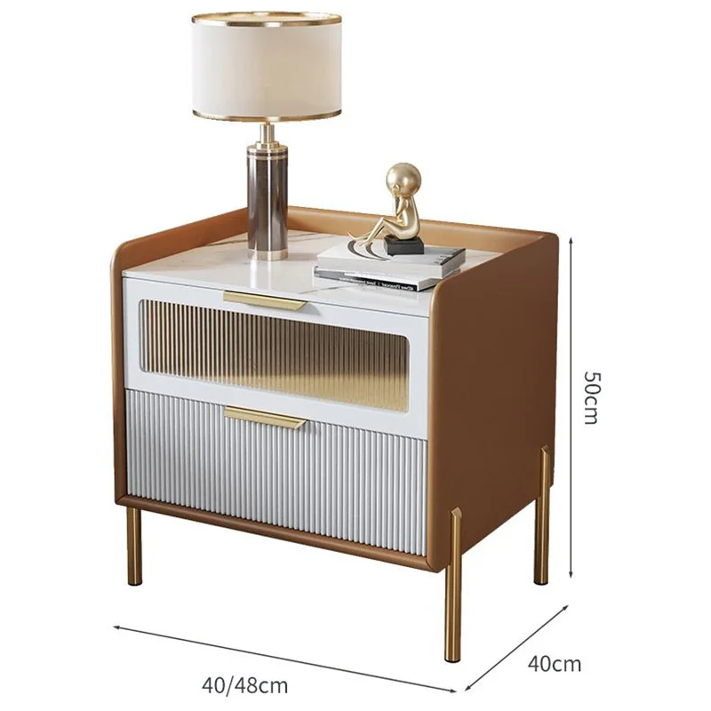 Modern Simple Design Tempered Glass Bedroom Furniture Sintered Stone Top Wood Bedside Table Nightstand with Drawers