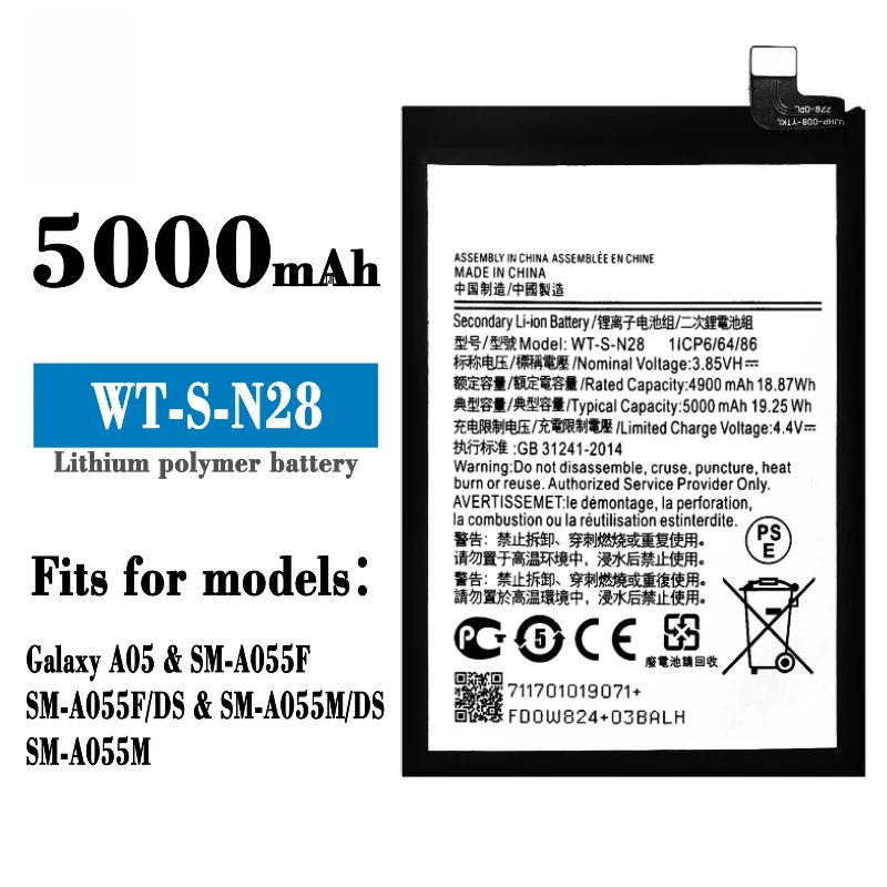Brand New WT-S-N28 5000mAh Mobile Phone Battery For Samsung Galaxy A05 SM-AO55F SM-A055F/DS SM-A055M/DS SM-A055M + tools