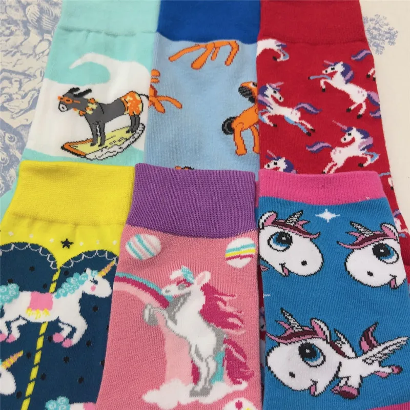 Adult Crew Medium Cotton Carousel Socks Palette Rainbow Unicorn Head Body Trojan Horse Lavender Violet Purple Merry Go Round Sox