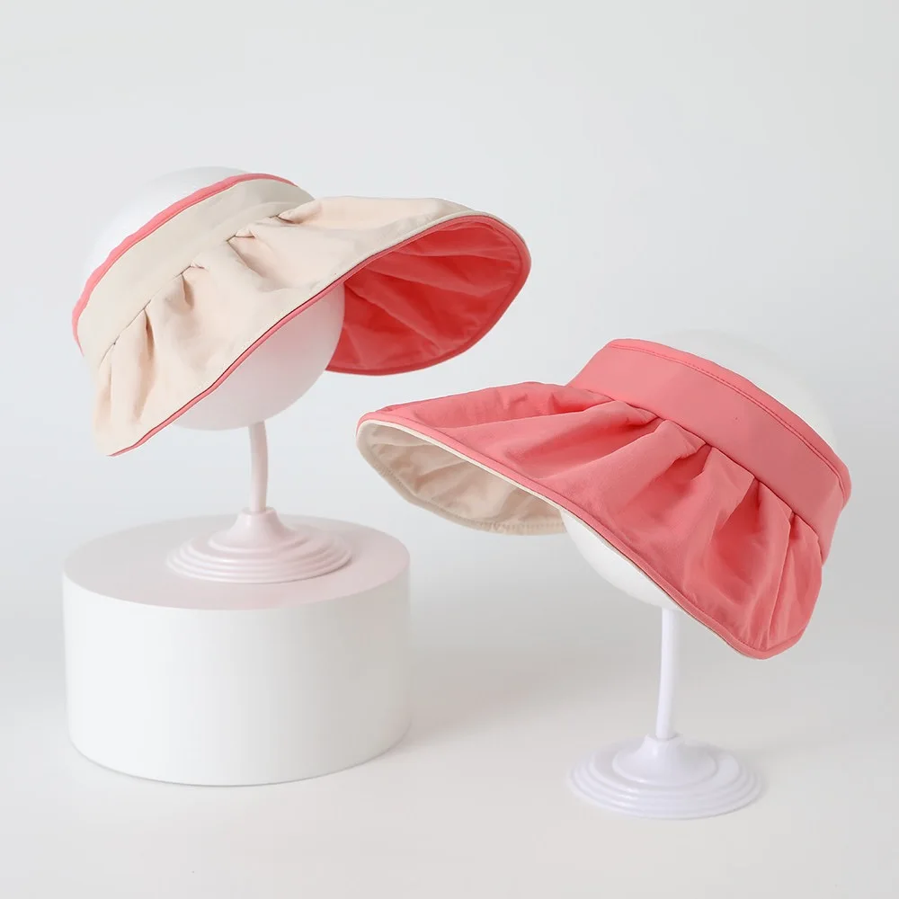 Children's Spring Summer Solid Color Wide Brim Empty Top Shell Sun Hat Baby Outdoor Travel Sunscreen Shade Hat