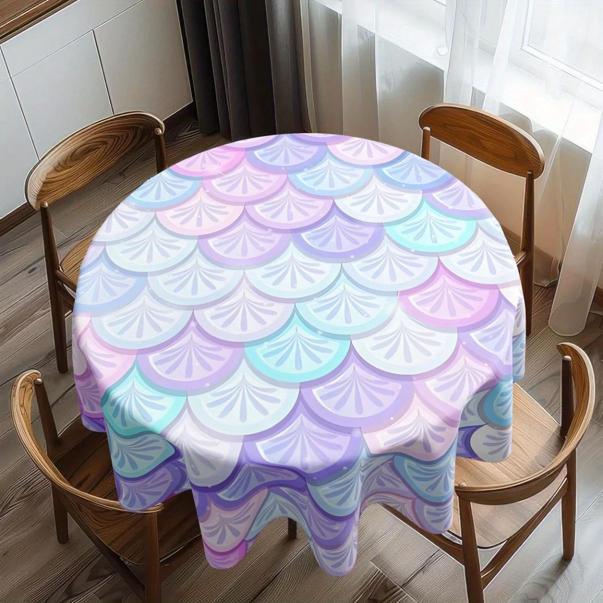 1 piece of round mermaid-patterned tablecloth - 61x61 inches of polyester tablecloth, perfect for family gatheringszyc