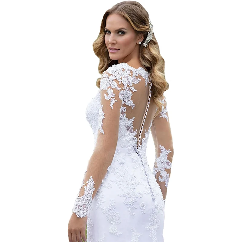 Fanciest Vestidos de novia de playa de gasa de encaje para mujer para novia 2025 con mangas vestido de novia largo