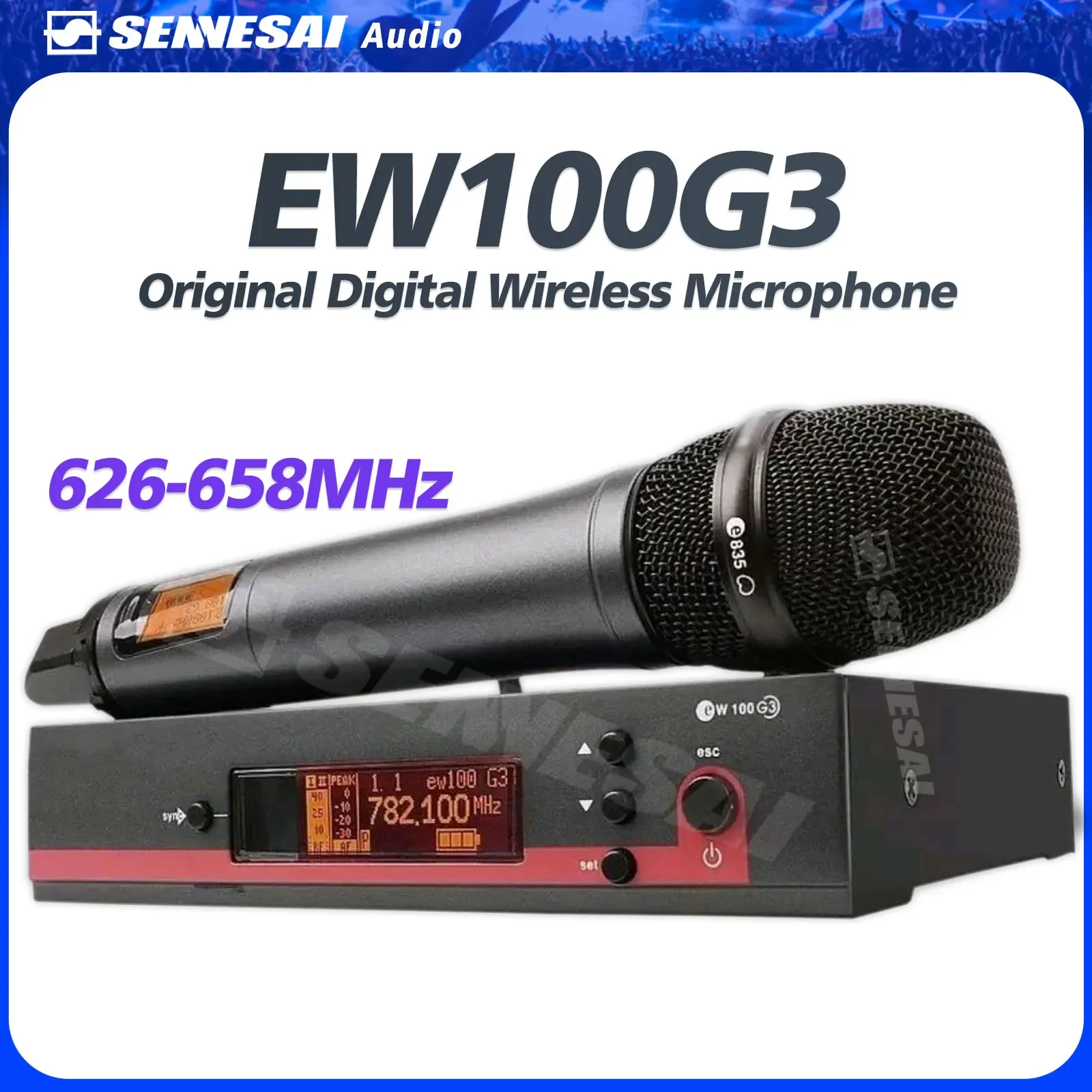 High Quality！1:1 True Diversity EW100G3 Digital Professional Wireless Microphone Single Channel Metal e835 Handheld，626-658MHz