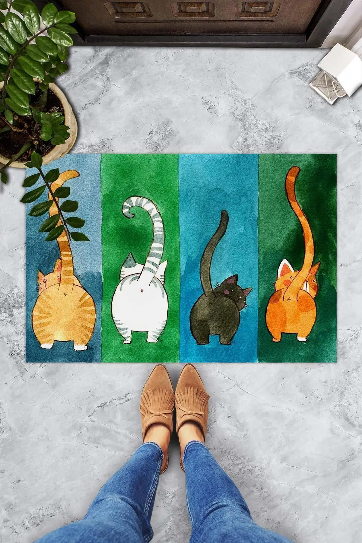 Colorful Cats Decorative Door Mat Welcome Doormat Entrance Rectangle Printed Non-Slip Floor Rugs Front Door Outdoor Rugs