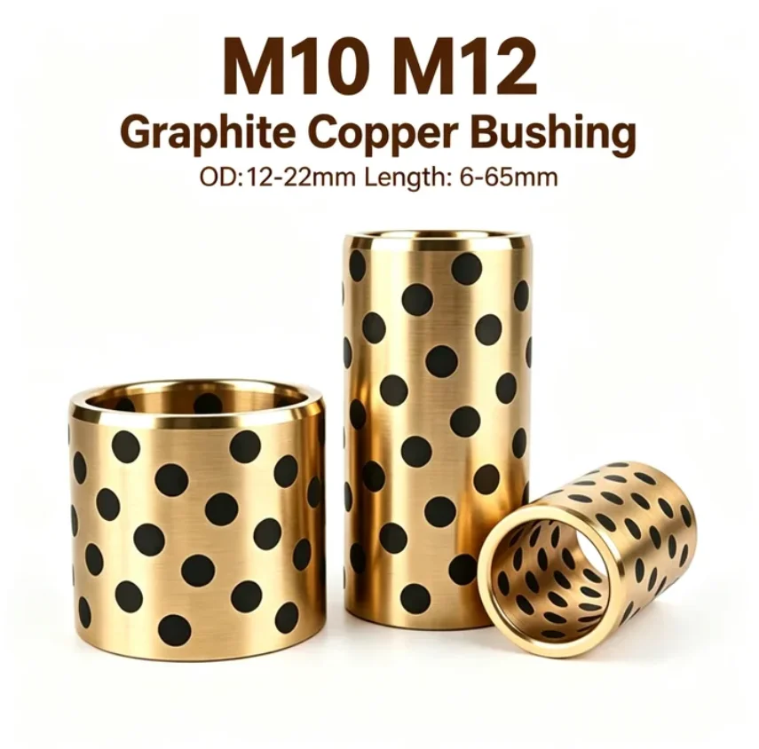 Graphite Copper Bushing M10 M12 Wear-resistant Oil-free Self-lubricating Composite Copper Bushing OD:12-22mm Length:6-65mm