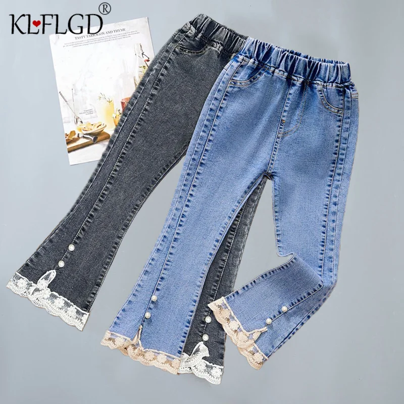 New girl denim jeans spring and autumn casual denim trousers fashion children loose wide -leg flared pants children's jeans