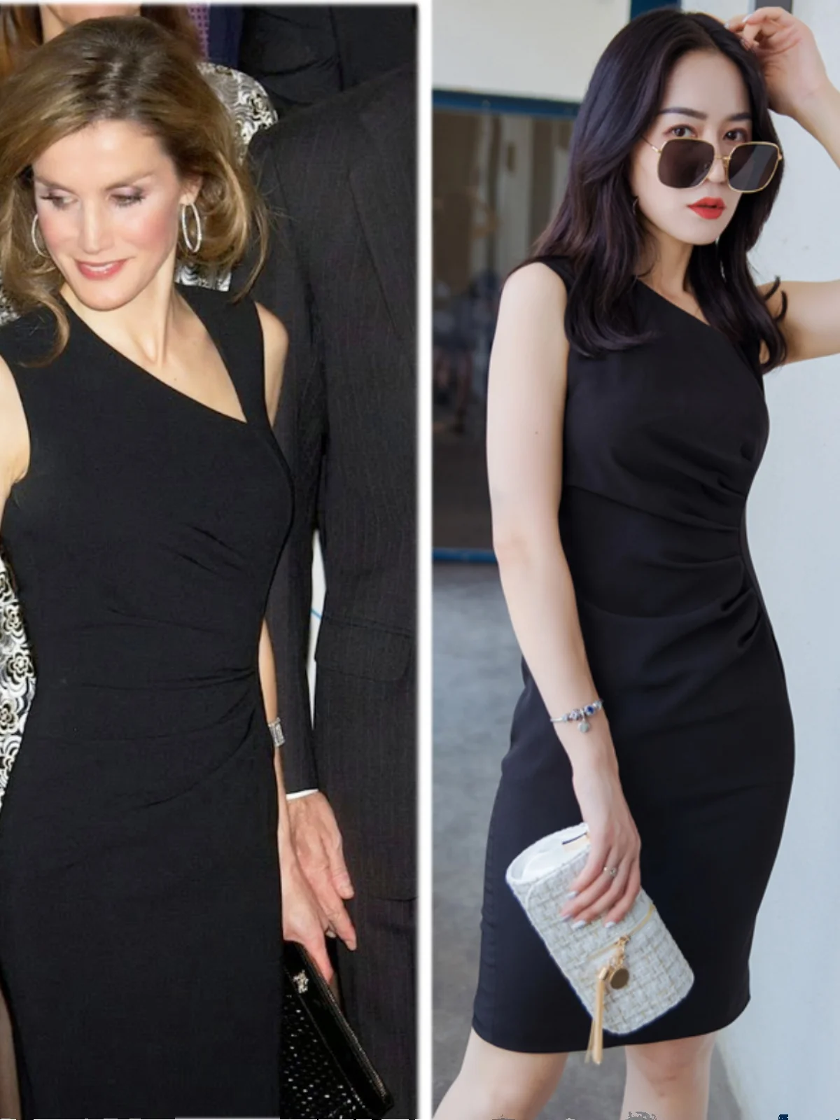 

New Queen Amal Commute Slope Collar Tuck Simple Match Sleeveless Dress High Waist Polyester Fiber OL Style Spring Summer Autumn