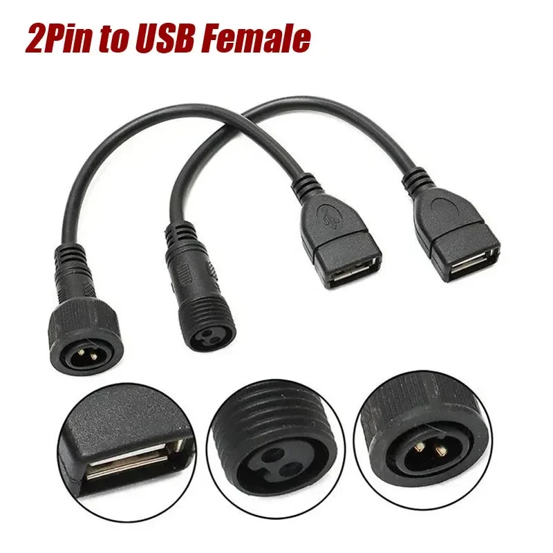 2Pin USB dişi konnektör kablosu açık 2 çekirdekli erkek kadın USB su geçirmez dönüşüm hattı adaptörü için güneş ışığı paneli