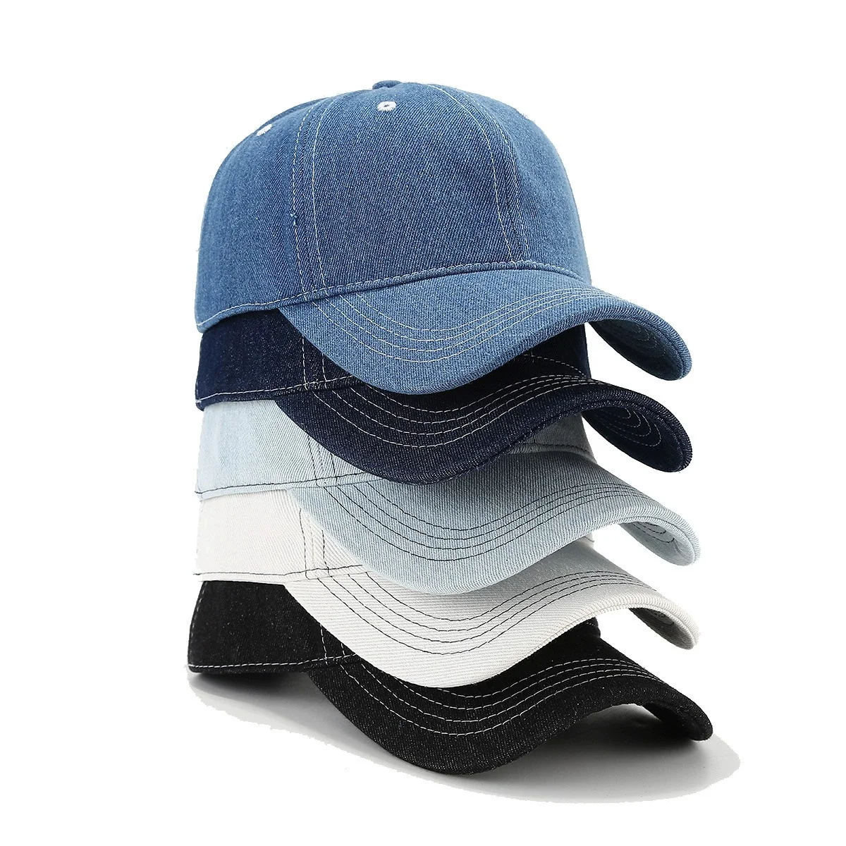 Customized Logo Solid Color Denim Baseball Cap for Women Korean Casual Duckbill Cap for Men Summer Sun Protection Cap