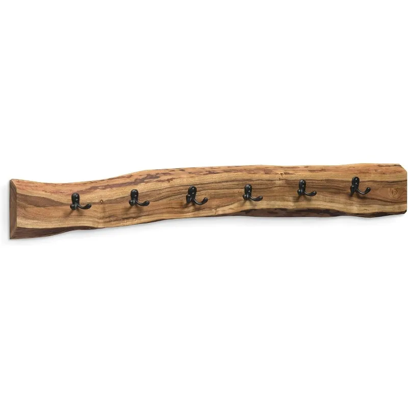 

Alpine Natural Live Edge Wood 36 in. Coat Rack with 4 Black Metal Hooks,Unique Natural Wood Characteristics and Ambiance, Knots