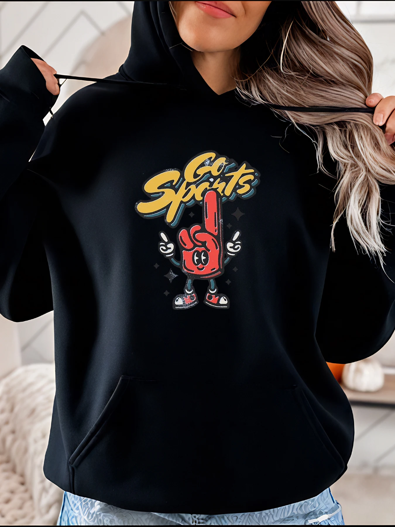 Go Sports Hoodie, Cartoon-Fingerabdruck, Unisex, lässiges Sweatshirt für Damen und Herren, 280