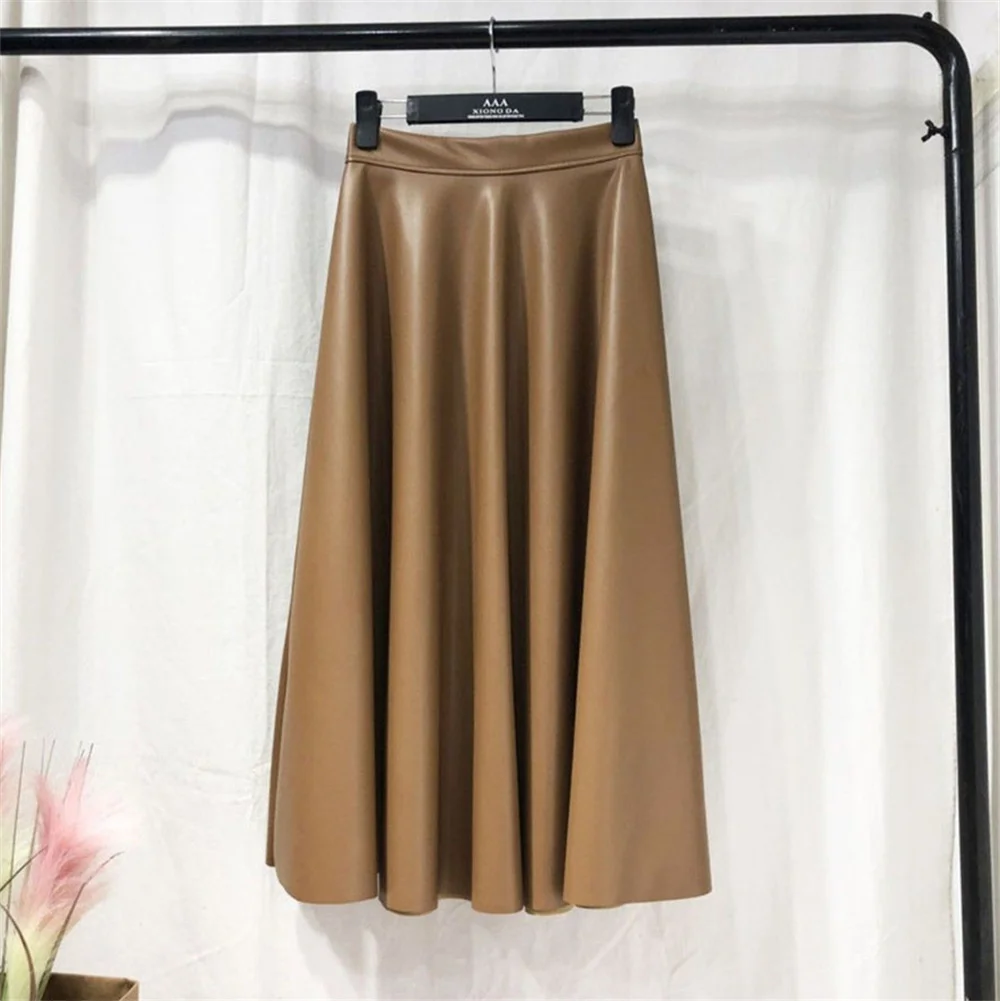 Womens PU Leather Midi Skirt Image 6