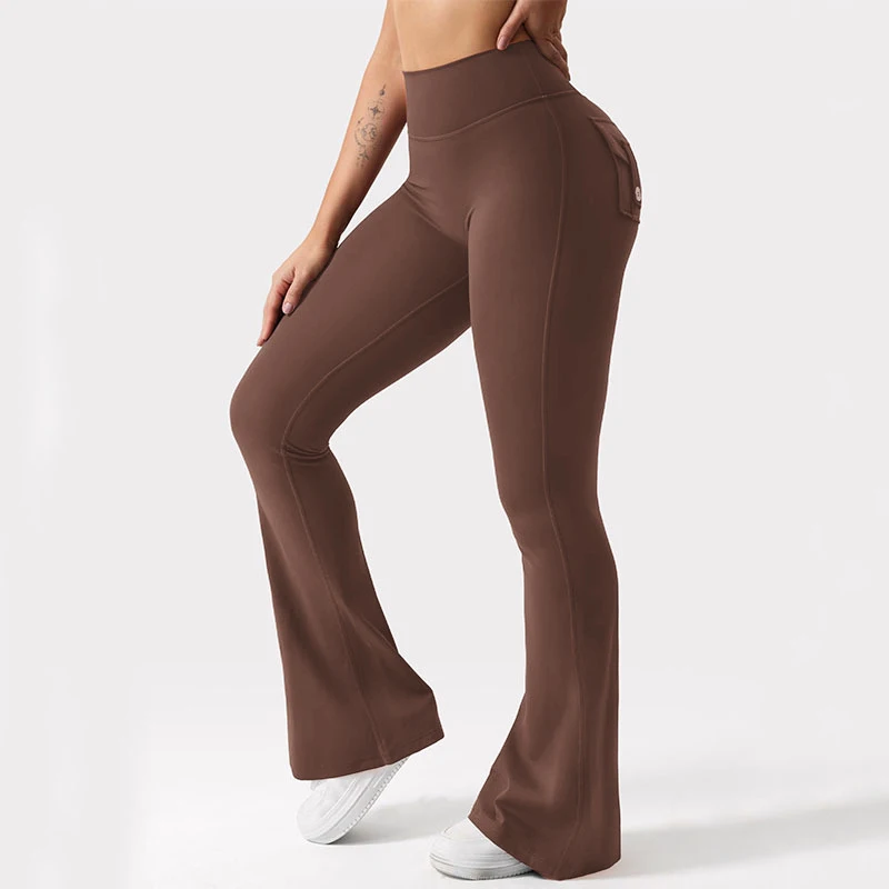Damskie spodnie fitness z wysokim stanem i kieszeniami Spodnie do jogi Brzoskwiniowe legginsy treningowe Skinny Button Pocket Fitness Legginsy