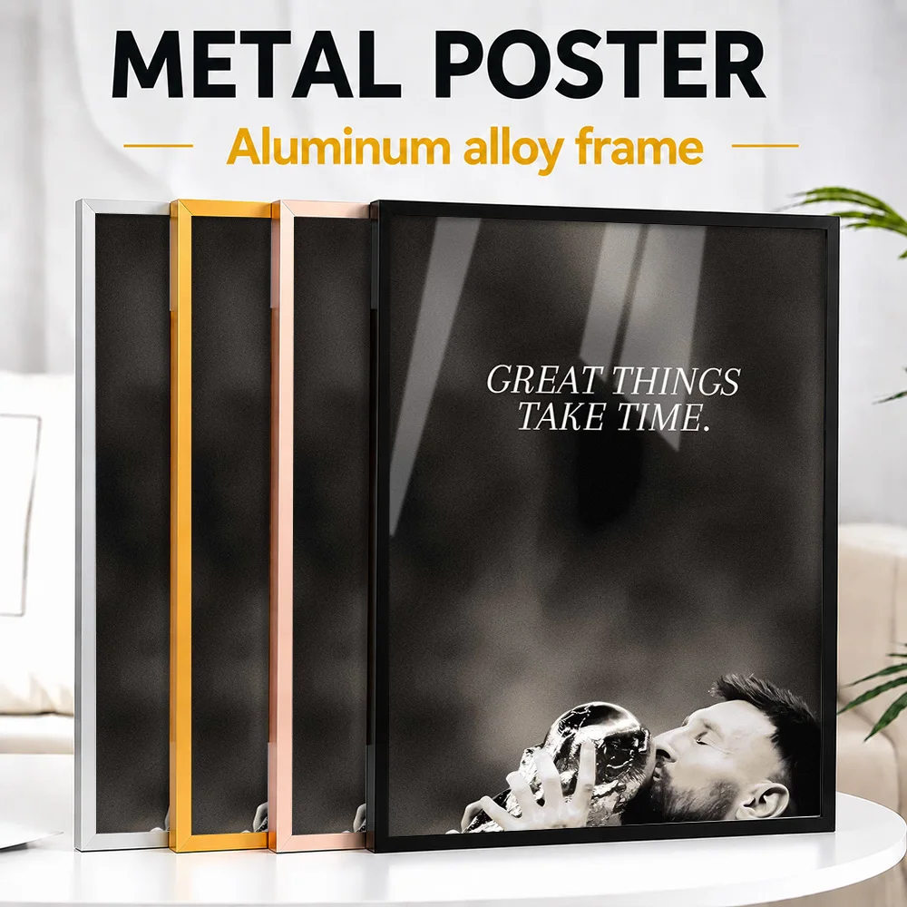Lionel Messi Great Things Take Time Quote Metal Poster With Aluminum Alloy Frame Customized Typographic Wall Art For Bedroom