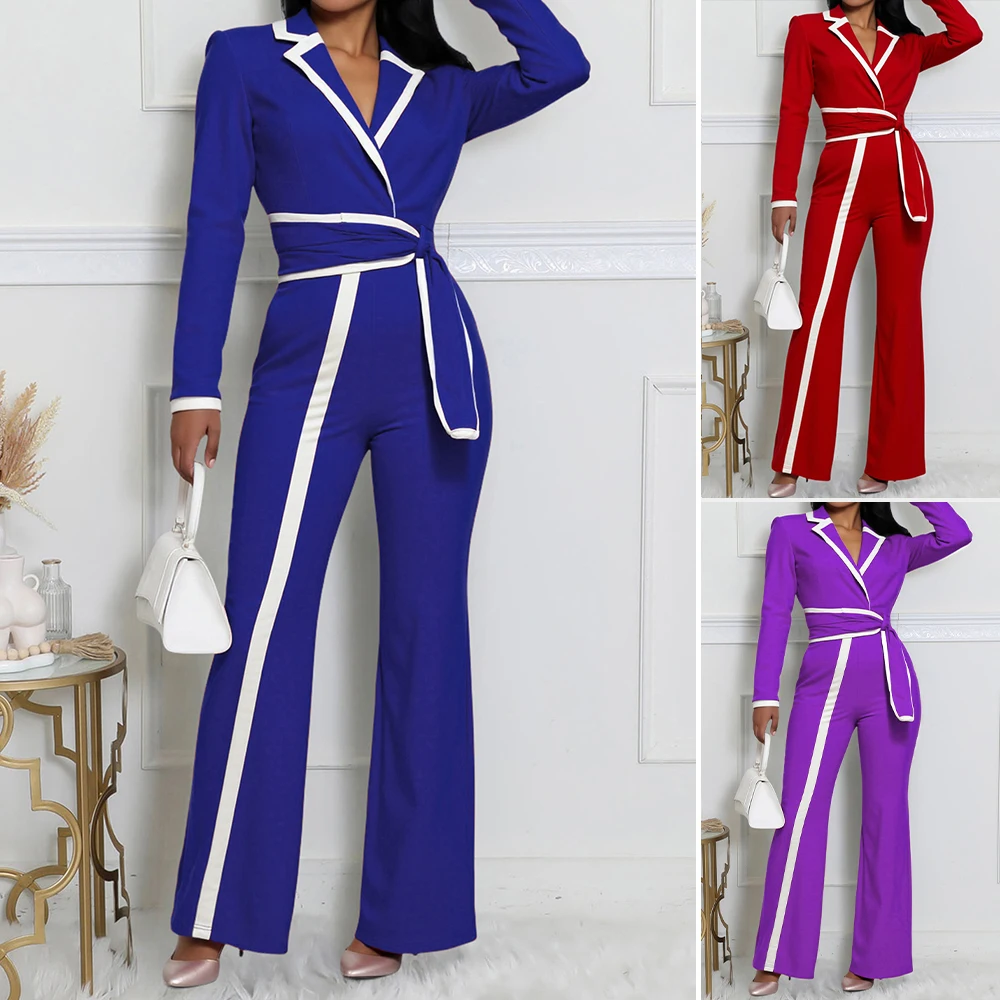 

Женский комбинезон, осенний жирный королевский комбинезон для женщин, контрастная асимметричная отделка, диагональная полоска, широкая лодыжка, ткань большого размера