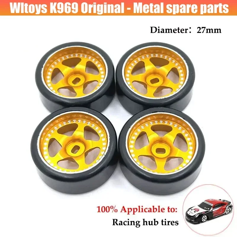 4Pcs Metal Beadlock Wheel Hub Wheel Rim and Rubber Tire for Wltoys 284131 K969 K979 K989 P929 1/28 RC Car Upgrade Parts  Esc