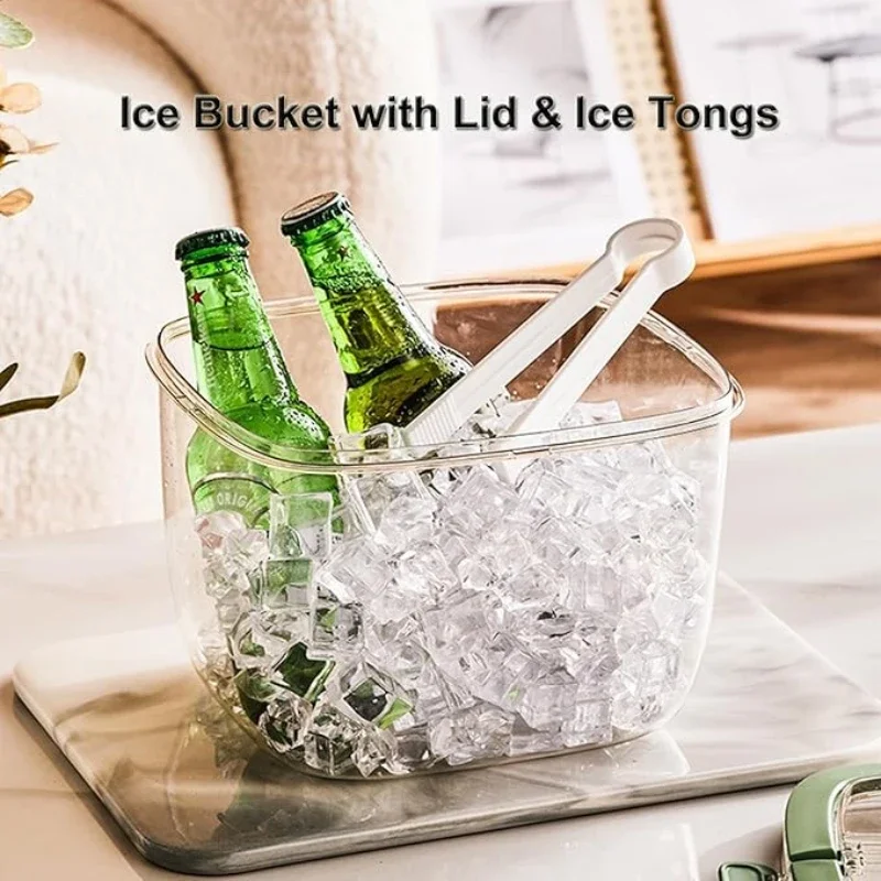 ถังน้ําแข็งแบบพกพาพร้อมฝาปิดและแหนบ Great พลาสติกใสตู้เย็น ICE CUBE ถังเก็บสําหรับไวน์วิสกี้ค็อกเทลปาร์ตี้