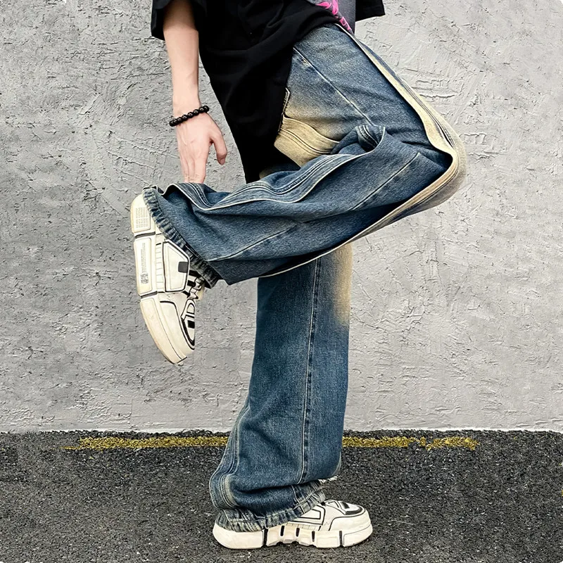 2000S Cyber Y2K Streetwear New Baggy Jeans Pants Men Designer Clothes Washed Blue Straight Loose Denim Trousers Pantalon Homme