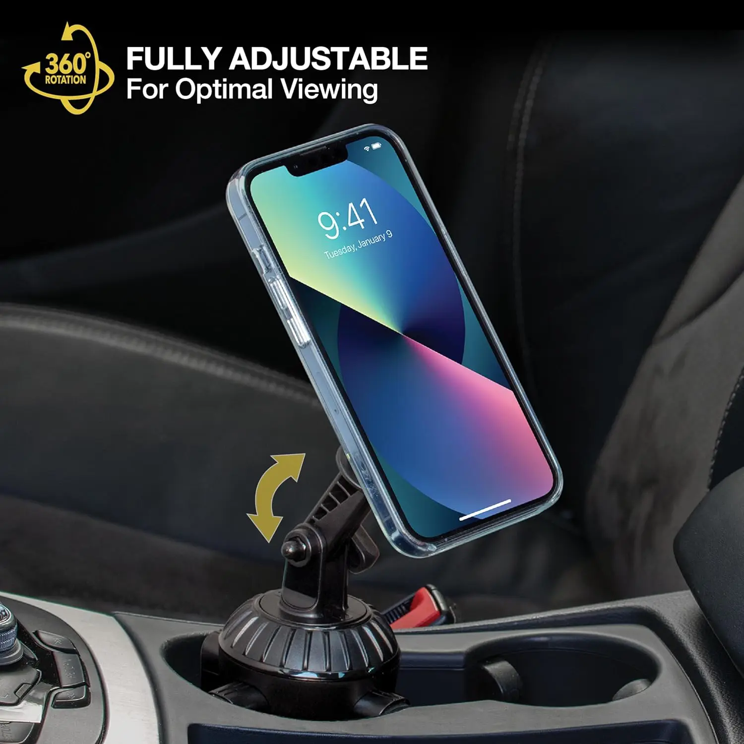 Magnetic Car Phone Holder with 360° Rotation, Adjustable Neck, Fits Cup Holders up to 3.5' – Universal Mount for iPhone/Android