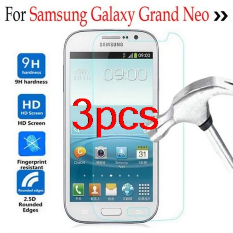 3pcs hd tempered glass screen protector for samsung grand duos i9082 grand neo i9060 plus i9060i gt-i9060 protective film cover