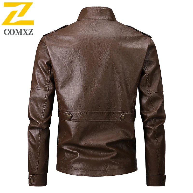2025 New Men's Slim PU Leather Jacket Fashion Trend Korean Slim Fit Casual PU Faux Leather Coat Motorcycle Jacket Spring Autumn
