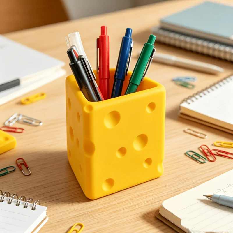 Cheese Shaped Pen Holder, Cute Desk Organizer, Funny Pencil Cup for Office, Home, and Classroom Decor