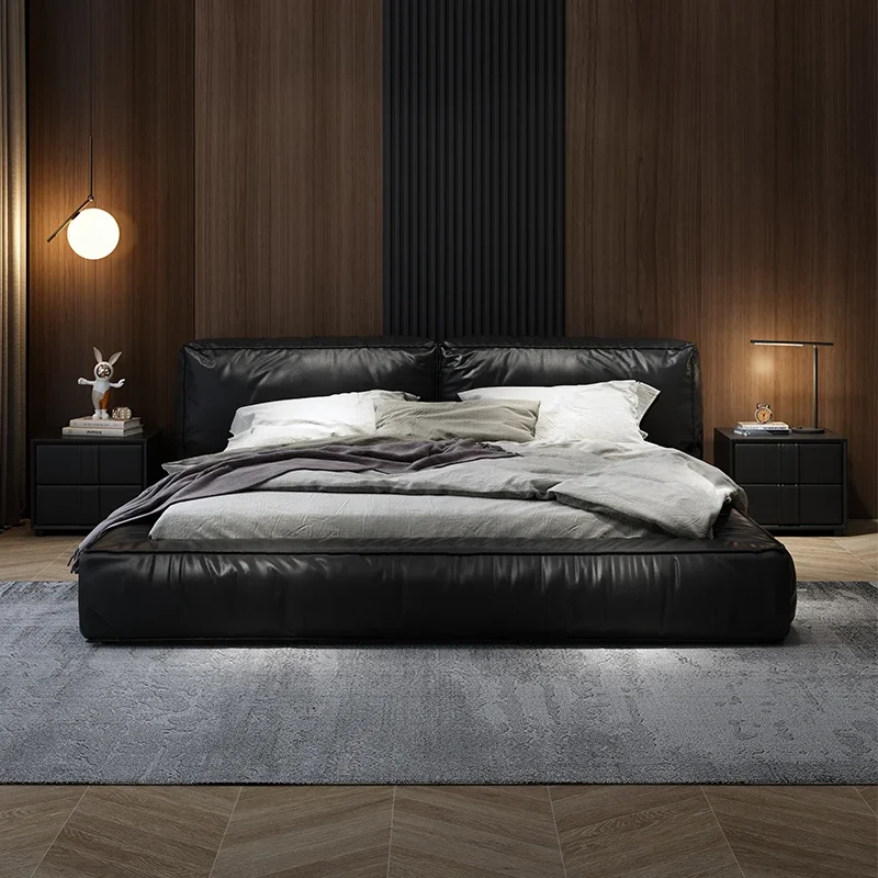 

leather Frame Double Bed Modern King Size Shelves Queen Full Double Bed Lit Luxury Wooden Modern Cama De Casal Bedroom Furniture