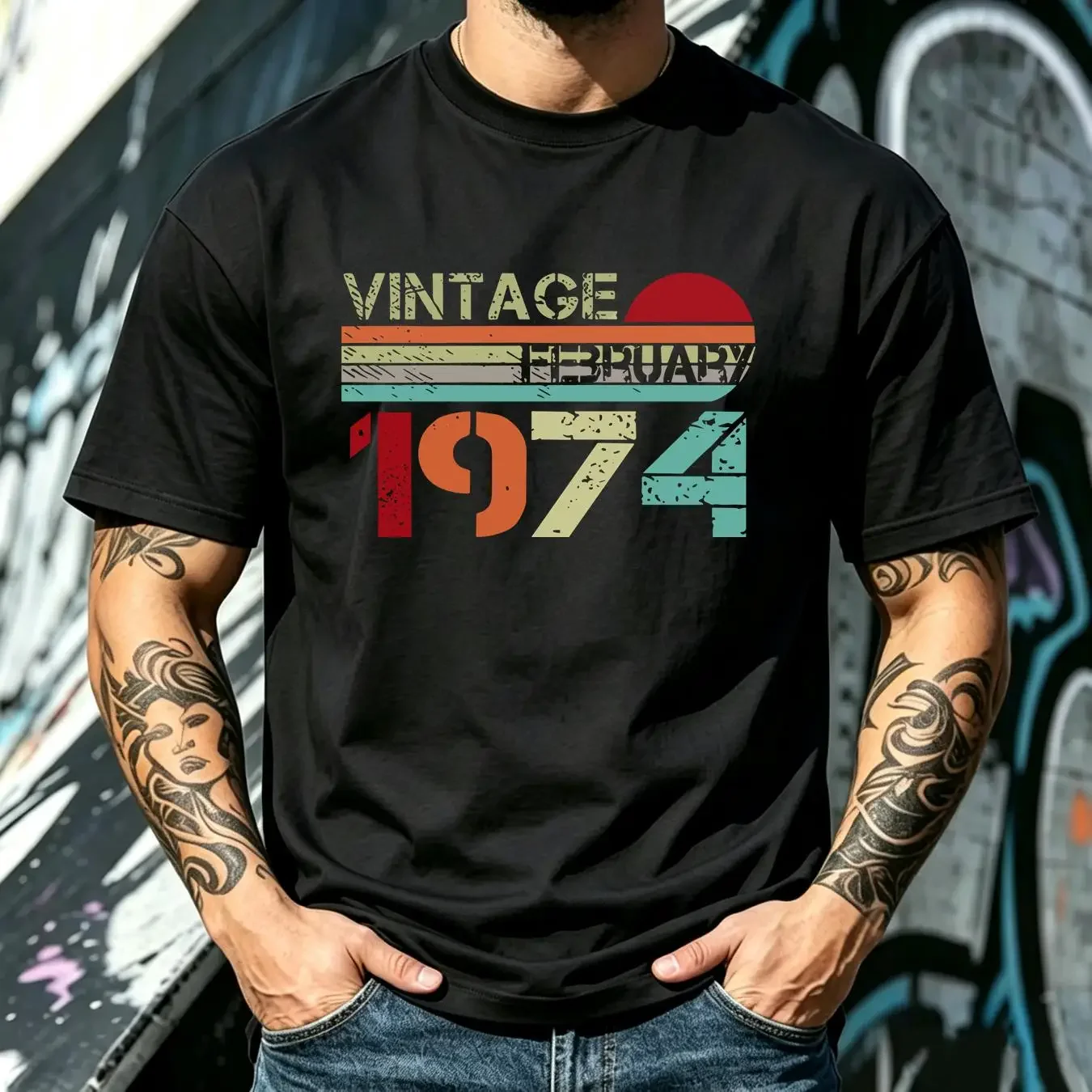 washed T Shirt February 1974 Limited Edition Vintage Style Year Of Birth Funny Birthday vintage Washed Comfortable Unisex
