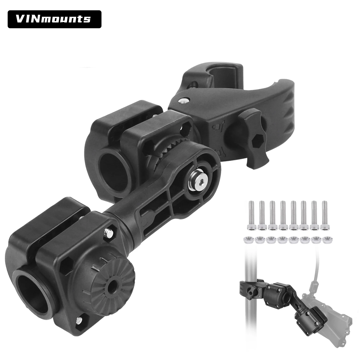 

VINmounts Product 0° Clamping LiveScope Rod Mount, Compatible with LVS34, Multi-Mode Transducer Rods, and Trolling Motount
